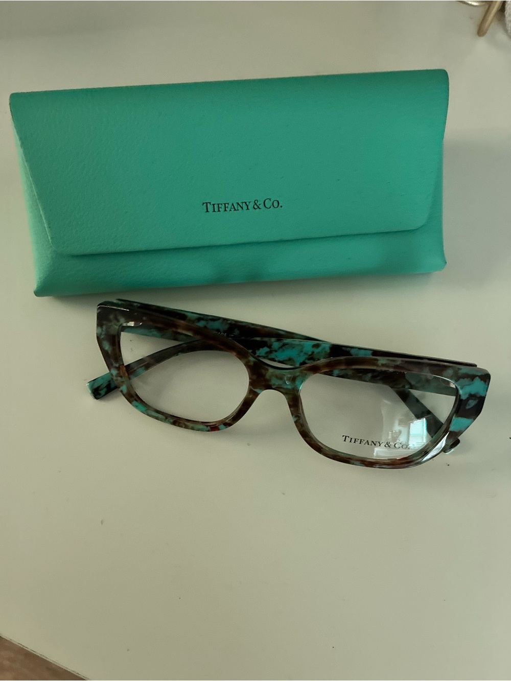 Tiffany & Co. Turquoise and Brown Tortoiseshell Cat-Eye Glasses